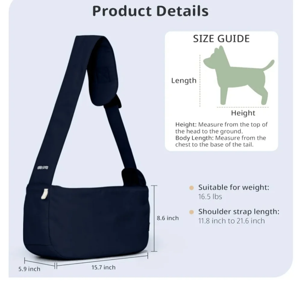 Dog Sling Carrier for Small Dogs and Cats Lightweight Collapsible Pet Travel Bag